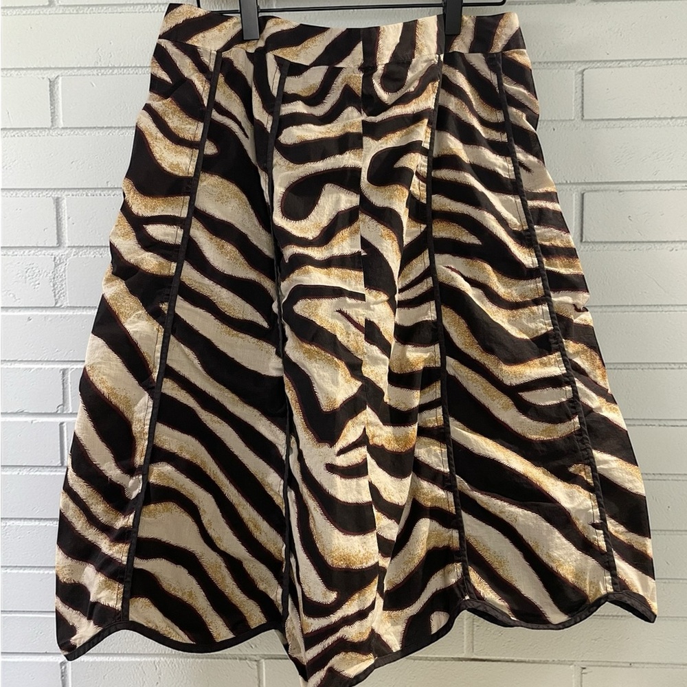 Mix Nouveau Zebra Print A-Line Skirt L Y2K Safari Chic Animal Print Brown Tan
